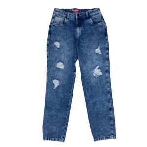 YOYO Girls Distressed Skinny Jeans Size 14 Medium Wash Blue Cotton 25”